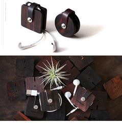 Square Wooden Earphone Holder Headphone Wooden Organizer Rolling Keeper Cable Organizer Gift for audiophile - iwalletsmen