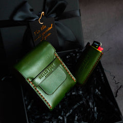 Wooden Green Men Leather 20pcs Cigarette Case Custom Cigarette Holder for Men