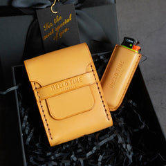 Wooden Yellow Men Leather 20pcs Cigarette Case Custom Cigarette Holder for Men