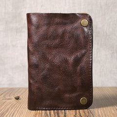 Wrinkled Leather Mens Brown billfold Wallet Front Pocket Leather Black Bifold Wallet Small Wallets for Men - iwalletsmen