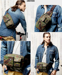Yellow Camouflage Canvas Fanny Packs Men's Chest Bag Canvas Hip Bag Waist Bags For Men - iwalletsmen