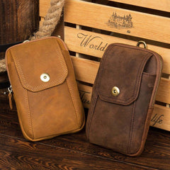 Brown Cool Mens Leather Waist Bag Belt Pouch Belt Bag Waist Phone Holder for Men - iwalletsmen