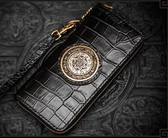 Handmade Leather Tibetan Mens Chain Biker Wallet Cool Leather Wallet Long Clutch Wallets for Men