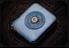 Handmade Leather Tibetan Mens billfold Wallet Cool Chain Wallet Biker Wallet for Men
