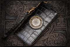Handmade Leather Tibetan Mens Chain Biker Wallet Cool Leather Wallet Long Clutch Wallets for Men