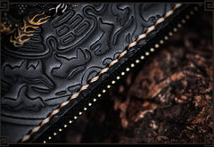 Handmade Leather Tibetan Mens Chain Biker Wallet Cool Leather Wallet Long Clutch Wallets for Men