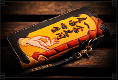 Handmade Leather Tooled At Whim Mens Chain Biker Wallet Cool Leather Wallet Long Phone Wallets for Men