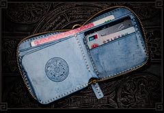 Handmade Leather Tibetan Mens billfold Wallet Cool Chain Wallet Biker Wallet for Men