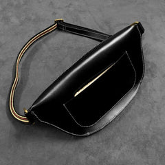 Fashion Black Genuine Leather Biker Fanny Pack Biker Waist Bag Motorcycle Hip Bag For Men - iwalletsmen