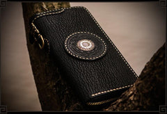 Handmade Leather Tibetan Mens Chain Biker Wallet Cool Leather Wallet Long Clutch Wallets for Men
