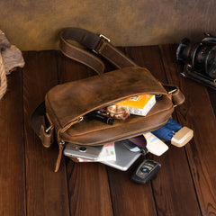Leather Mens Small Side Bag Messenger BAG Vintage Brown School Courier Bag FOR MEN