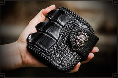 Handmade Leather Small Tooled Mens billfold Wallet Cool Chain Wallet Biker Wallet for Men