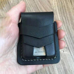 Handmade Black Leather Classic Zippo Lighter Pouch Standard Zippo Lighter Holder with Belt Loop For Men - iwalletsmen