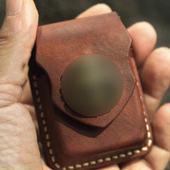Cool Handmade Brown Leather Mens Zippo Lighter Case Heavy Armor Lighter Holder for Men - iwalletsmen