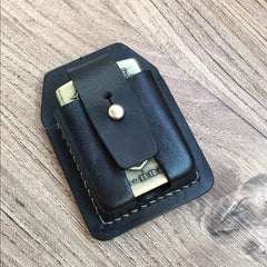 Handmade Black Leather Classic Zippo Lighter Case Standard Zippo Lighter Holder Pouch For Men - iwalletsmen