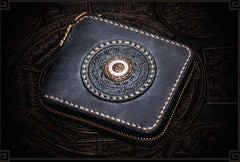 Handmade Leather Tibetan Mens billfold Wallet Cool Chain Wallet Biker Wallet for Men