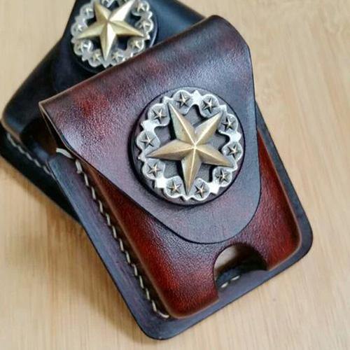 Coffee Handmade Star Leather Classic Zippo Lighter Case Zippo Lighter Holder With Belt Clip Loop For Men - iwalletsmen