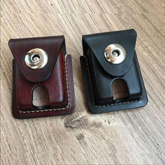 Black Leather Mens Classic Zippo Lighter Case Cool Handmade Standard Zippo Lighter Holder for Men - iwalletsmen