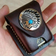 Mens Leather Coffee Handmade Armor Zippo Lighter Case Zippo Lighter Holder with Belt Loop for Men - iwalletsmen