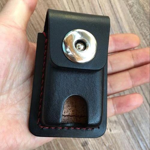 Black Handmade Leather Mens Slim Zippo Lighter Case Slim Zippo Lighter Holder with Belt Loop for Men - iwalletsmen