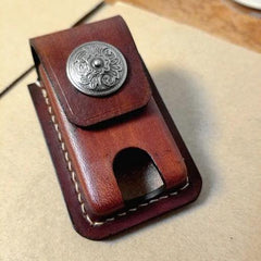 Black Handmade Leather Mens Slim Zippo Lighter Case Black Slim Zippo Lighter Holder with Belt Loop for Men - iwalletsmen