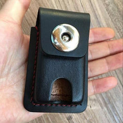 Handmade Black Leather Mens Slim Zippo Lighter Case Black Slim Zippo Lighter Holder with Belt Loop for Men - iwalletsmen