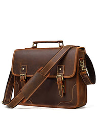 Brown Leather Mens 14'' Laptop Briefcase Work Bag Handbag Briefcase Side Bags Business Bags For Men