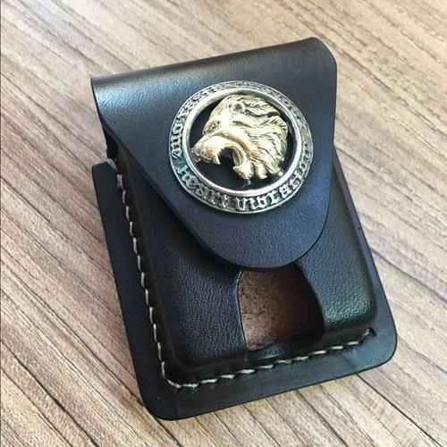 Handmade Black Leather Mens Armor Zippo Lighter Case Zippo Lighter Holder with Belt Loop for Men - iwalletsmen