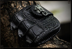 Handmade Leather Small Tooled Mens billfold Wallet Cool Chain Wallet Biker Wallet for Men