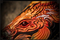 Handmade Leather Tooled Carp Mens Chain Biker Wallet Cool Leather Wallet Long Phone Wallets for Men