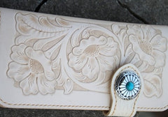 Handmade Mens Tooled Floral Leather Long Chain Wallet Cool Biker Wallet with Chain - iwalletsmen