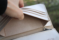 Handmade Mens Tooled Floral Leather Long Chain Wallet Cool Biker Wallet with Chain - iwalletsmen