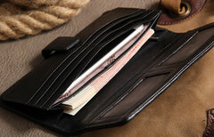 Black Braided Leather Mens Long Leather Wallet Bifold Wallet for Men - iwalletsmen