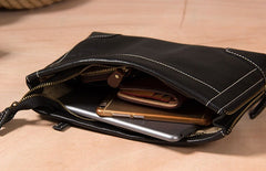Cool Leather Mens Clutch Wristlet Bag Black Zipper Clutch Wallet for Men