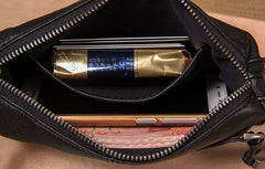 Cool Leather Mens Clutch Wristlet Bag Black Zipper Clutch for Men