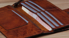 Cool Leather Mens Long Leather Wallet Bifold Vintage Brown Wallet for Men