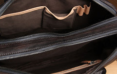 Genuine Leather Mens Vintage Gray Briefcase Shoulder Bag Work Bag Laptop Bag Business Bag for Men