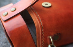 Handmade Brown Leather Mens Small Box Bag Shoulder Bag Messenger Bag for Men - iwalletsmen