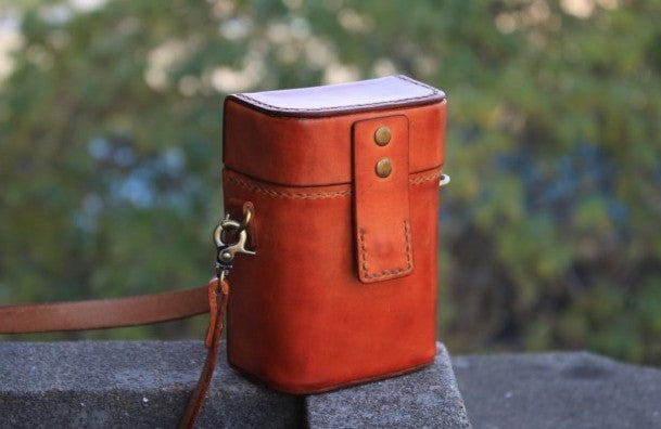 Handmade Brown Leather Mens Small Box Bag Shoulder Bag Messenger Bag for Men - iwalletsmen