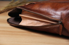 Handmade Genuine Leather Vintage Mens Brown Gray Cool Handbag Briefcase Work Bag Business Bag for men