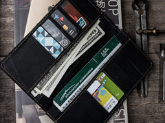 Leather Long Wallets for Men Travel Wallet Passport Bifold Wallet for Men