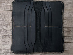 Leather Long Wallets for men Black Bifold Men Long Wallet