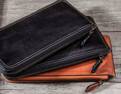 Leather Long Wallets for men Zipper Bifold Vintage Men Long Wallet