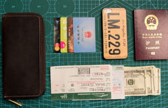 Leather Men Zipper Travel Wallet Passport Wallet Bifold Long Wallets for Men