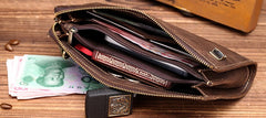 Leather Men Zipper Wristlet Wallet Clutch Long Wallets for Men