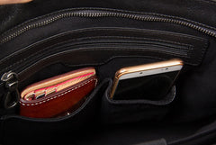Leather Mens Black Briefcase Shoulder Bag Handbag Laptop Bag Work Bag Business Bag for Men