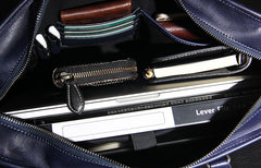 Leather Mens Blue Briefcase Shoulder Bag Handbag Work Bag Laptop Bag Business Bag for Men