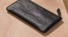 Leather Mens Slim Clutch Wristlet Bag Zipper Clutch for Men