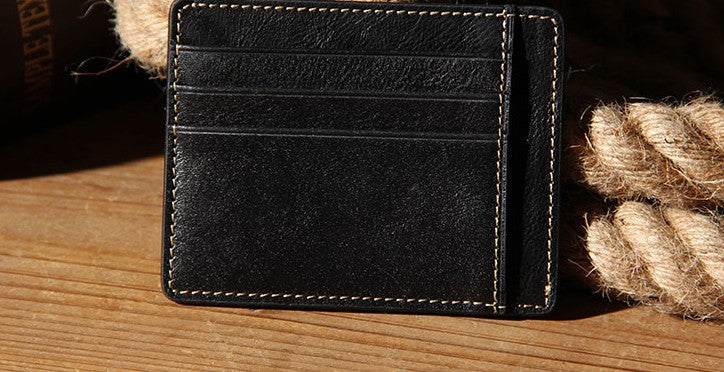 Leather Mens Slim Front Pocket Wallet Card Wallet Black Card Wallet fo –  iwalletsmen